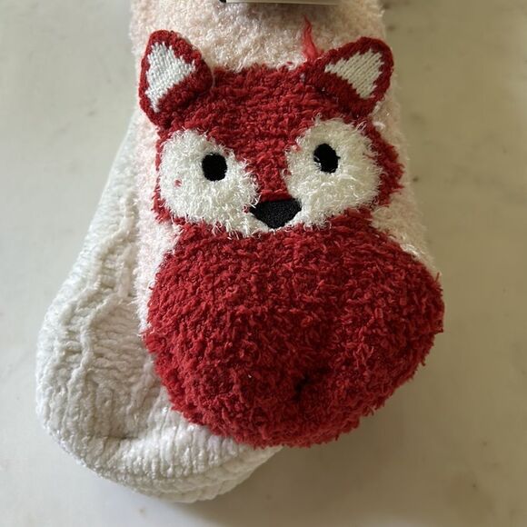 Cuddl duds FOX Pom Pom Sherpa lined slipper socks size 4-10 NEW - Picture 1 of 7